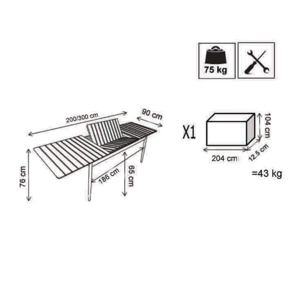 Tavolo guantanamo 200/300 x 90