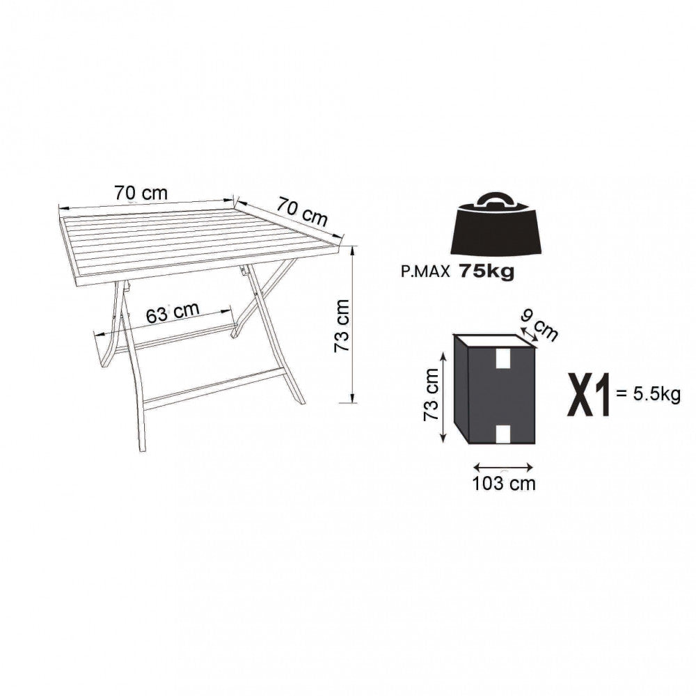 Tavolo alabama 70 x 70 pieghevole