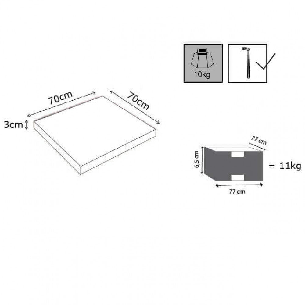Piano tavolo per base paxos 70 x 70