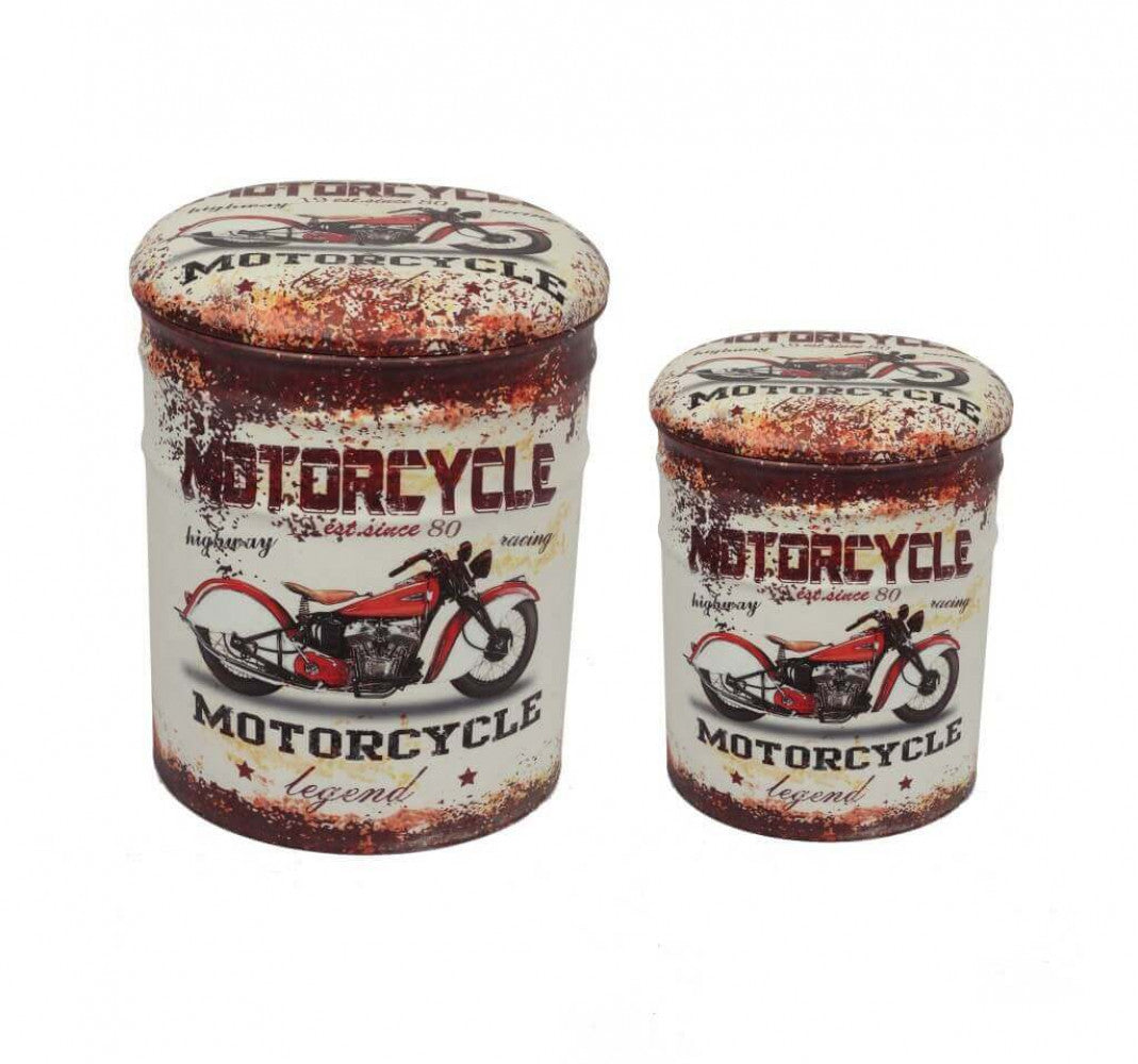 Set di 2 pouf contenitore tondo moto grigio chiaro