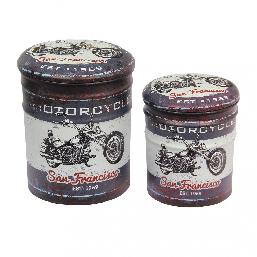 Set di 2 pouf contenitore tondo moto grigio scuro