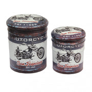 Set di 2 pouf contenitore tondo moto grigio scuro