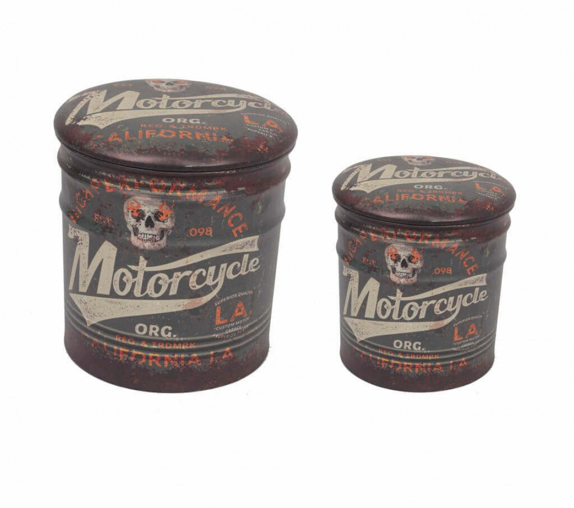 Set di 2 pouf contenitore tondo moto marrone