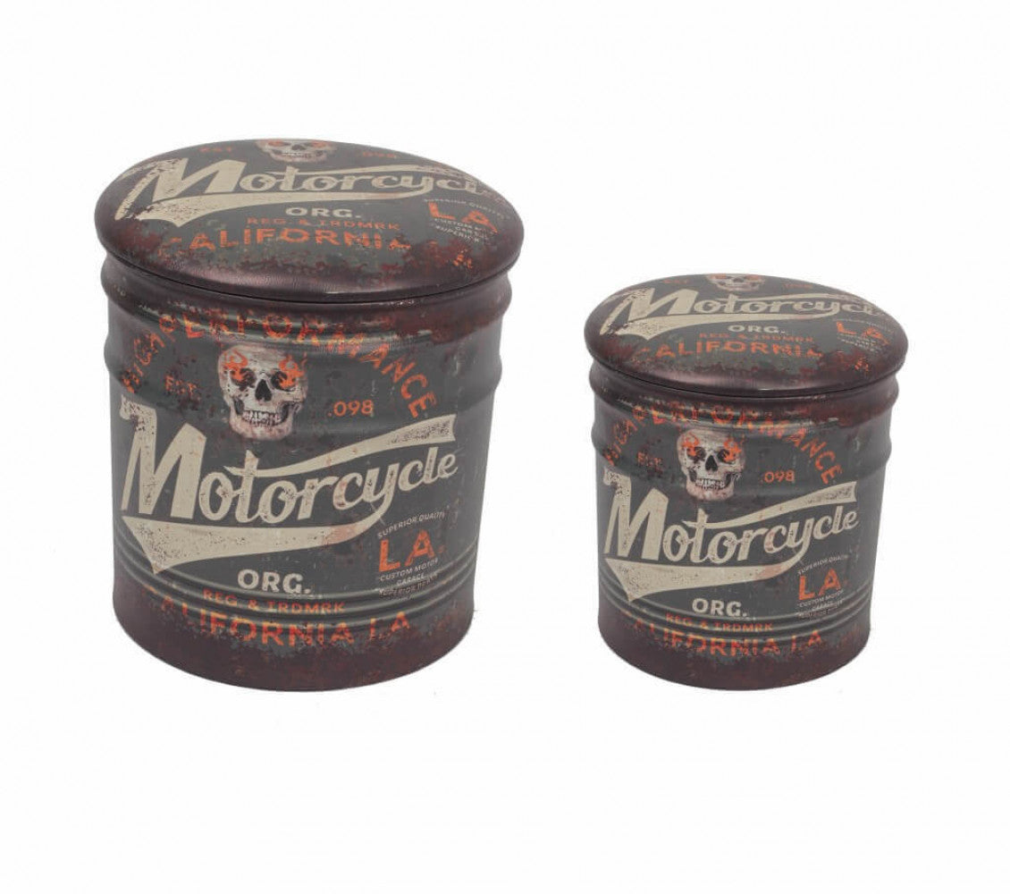 Set di 2 pouf contenitore tondo moto marrone