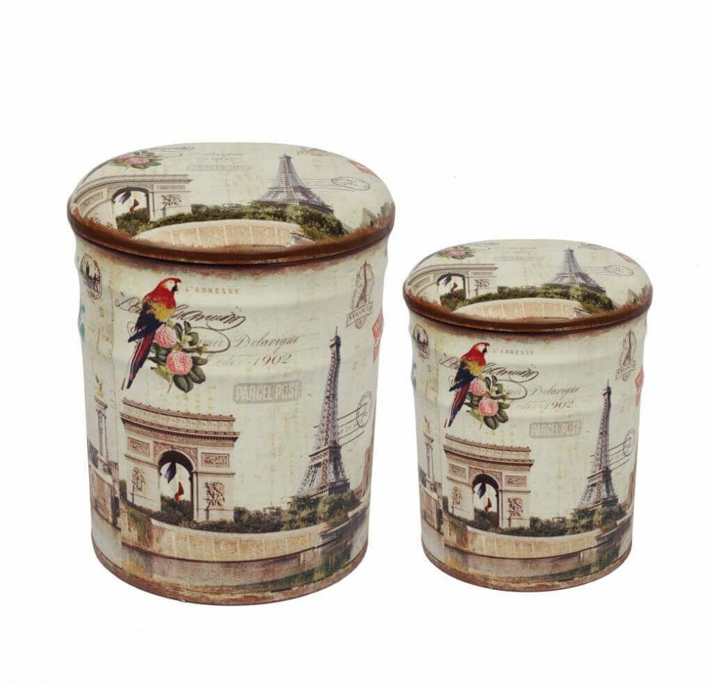 Set di 2 pouf contenitore tondo parigi