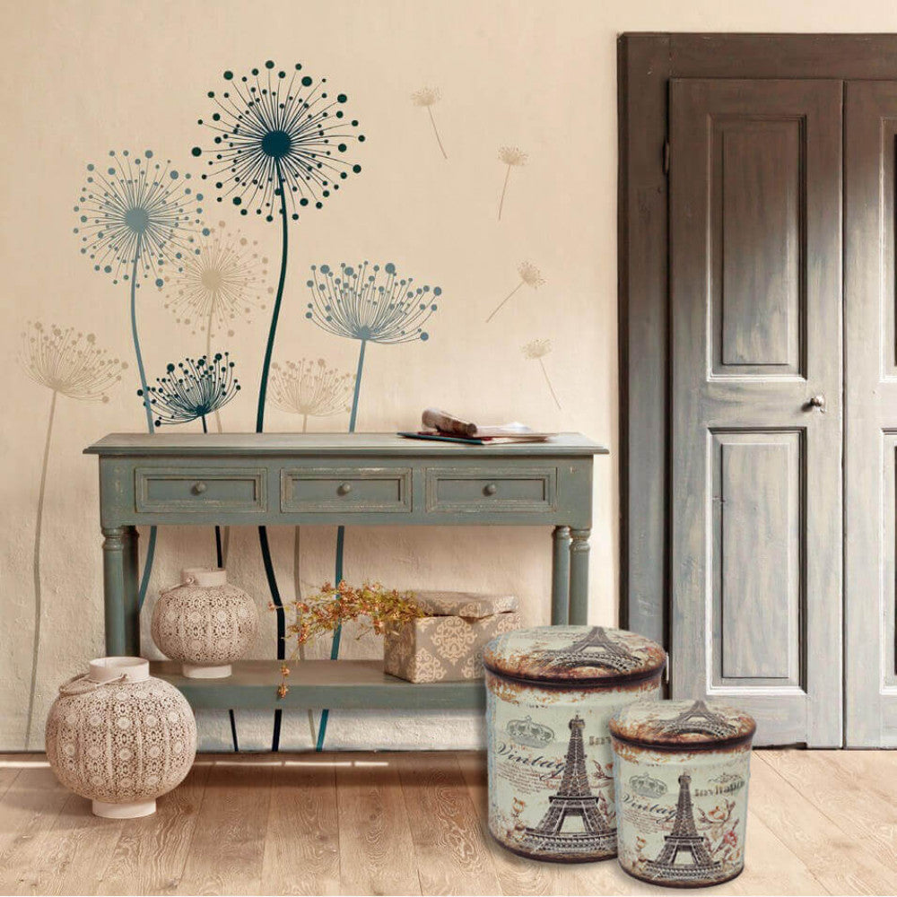 Set di 2 pouf contenitore tondo torre eiffel