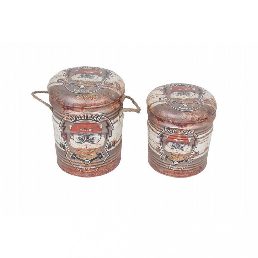 Set di 2 pouf contenitore tondo mattone