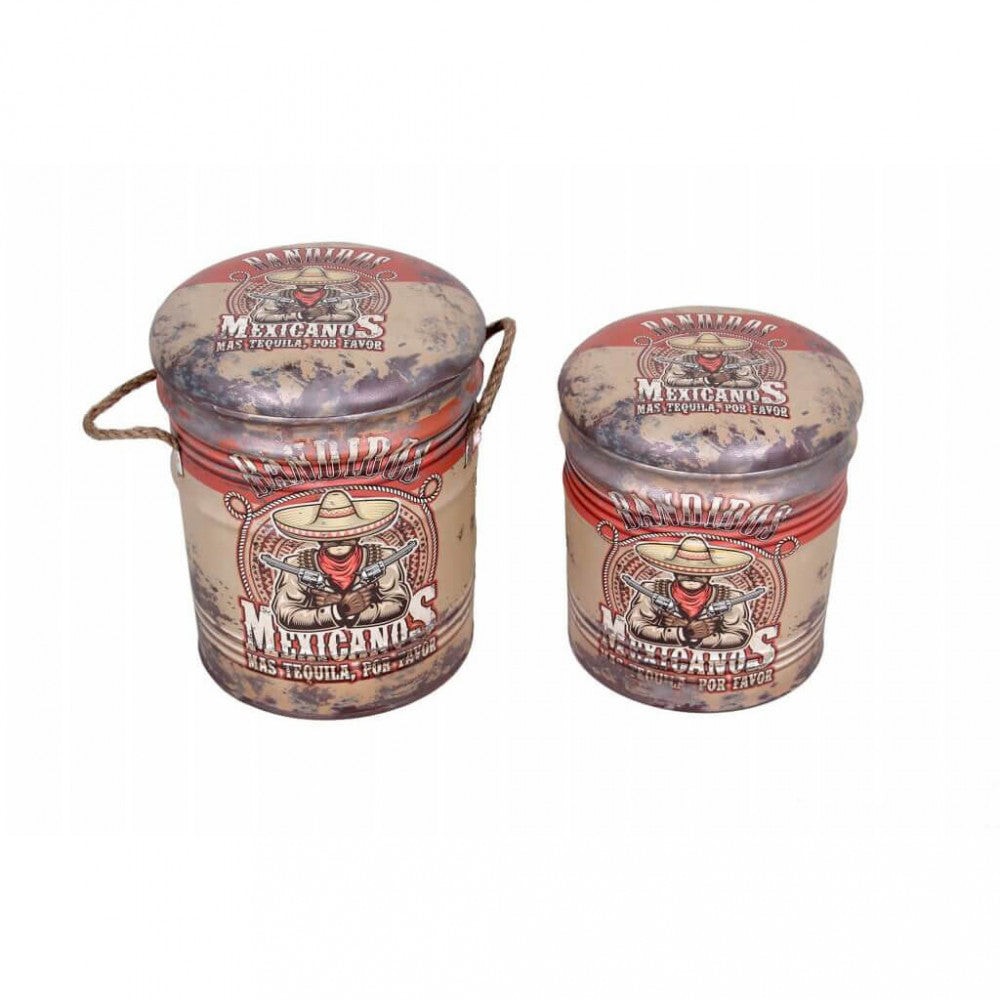 Set di 2 pouf contenitore tondo crema