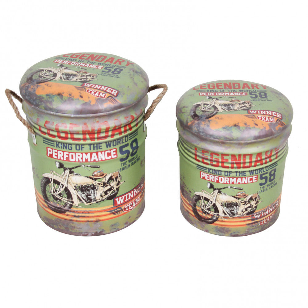 Set di 2 pouf contenitore tondo verde