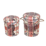 Set di 2 pouf contenitore tondo panna e rosso