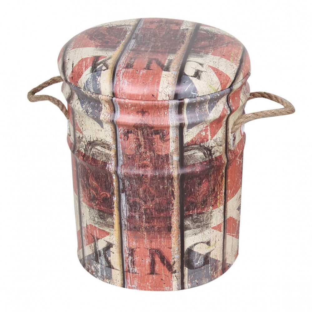 Set di 2 pouf contenitore tondo panna e rosso