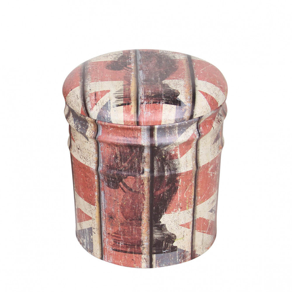 Set di 2 pouf contenitore tondo panna e rosso