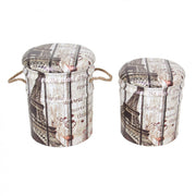 Set di 2 pouf contenitore tondo torre eiffel