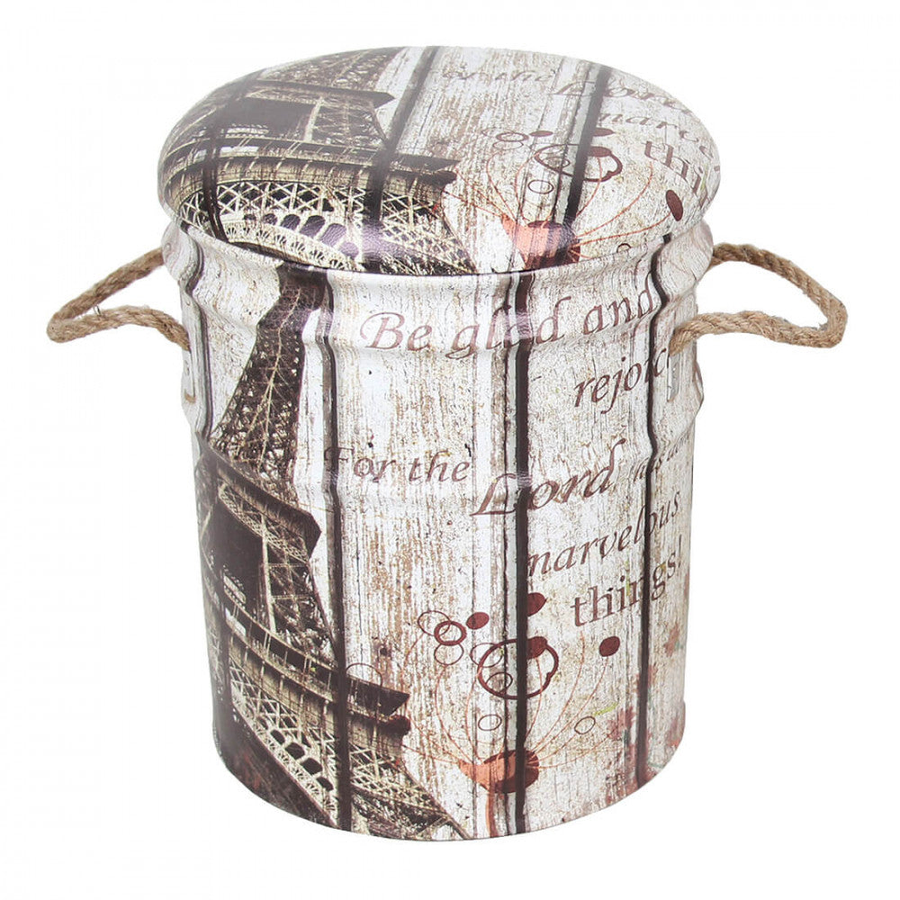 Set di 2 pouf contenitore tondo torre eiffel