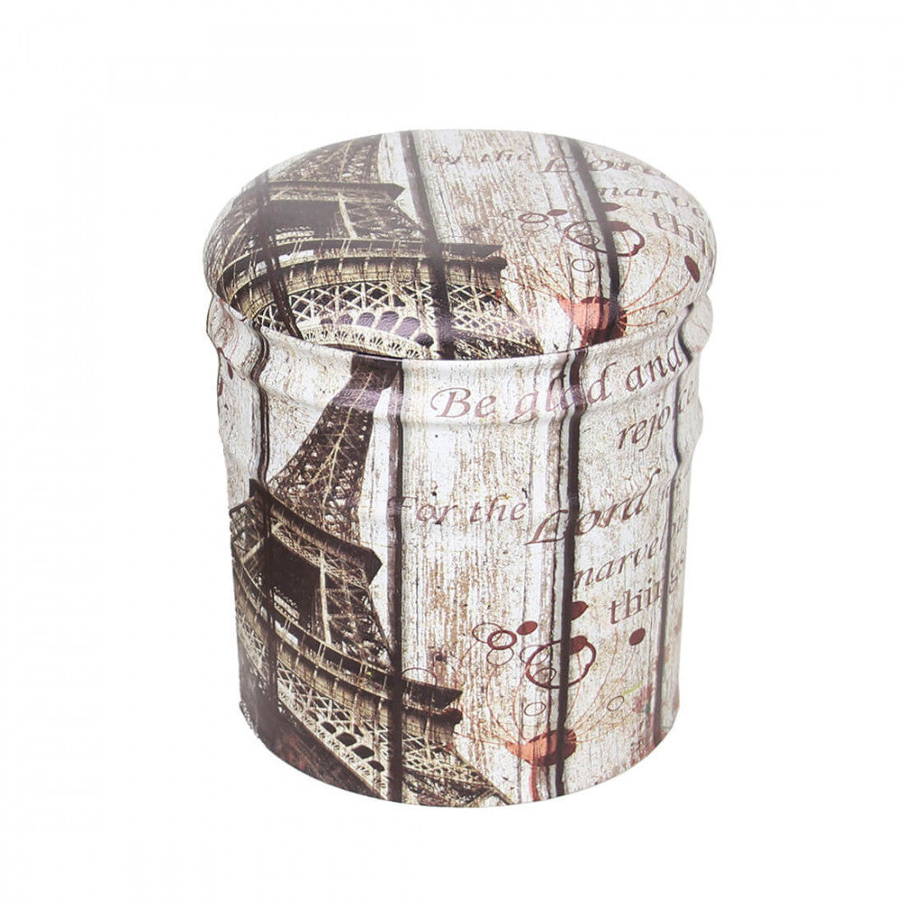 Set di 2 pouf contenitore tondo torre eiffel