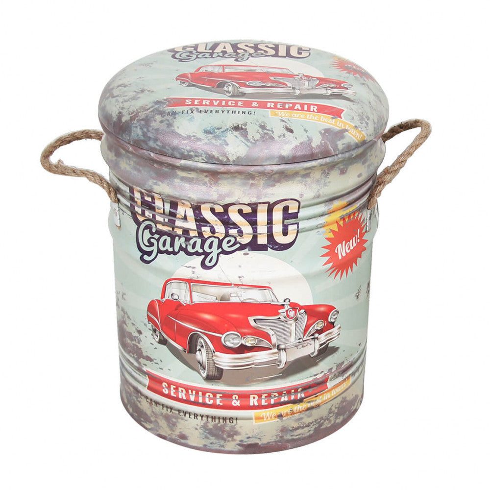 Set di 2 pouf contenitore tondo verde chiaro/bianco