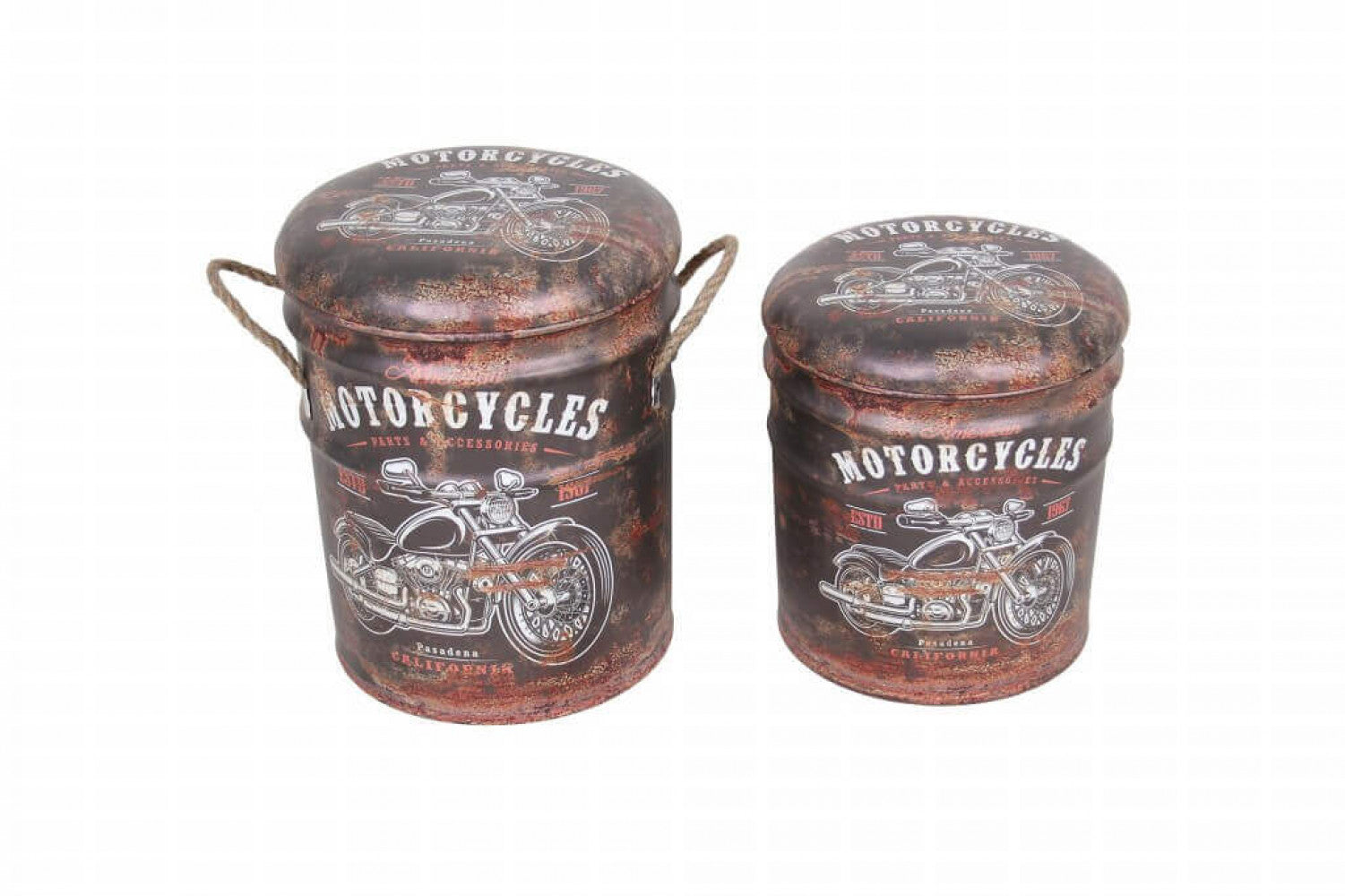 Set di 2 pouf contenitore tondo marrone