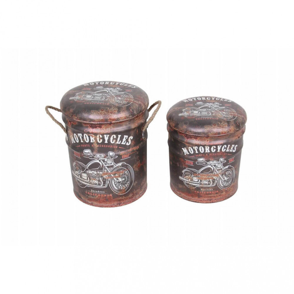 Set di 2 pouf contenitore tondo marrone