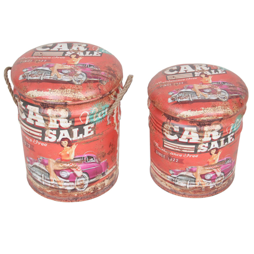 Set di 2 pouf contenitore tondo rosso