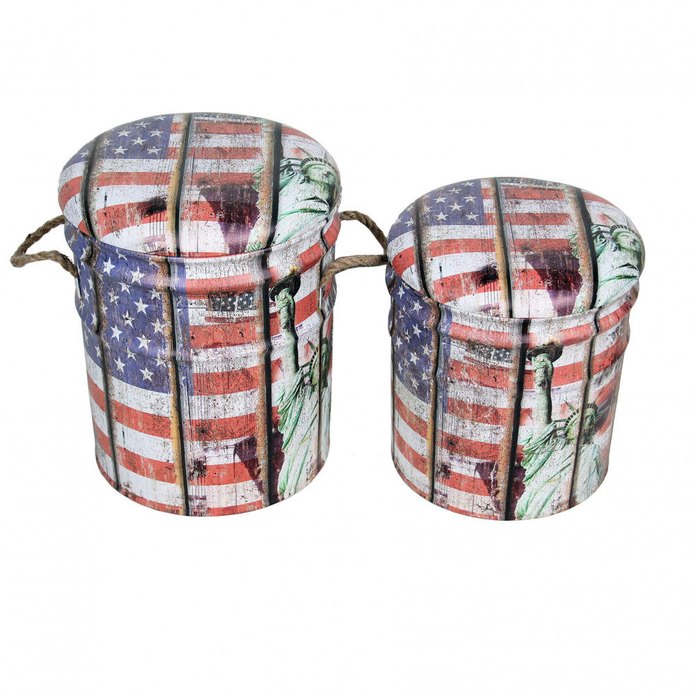 Set di 2 pouf contenitore tondo usa