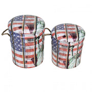 Set di 2 pouf contenitore tondo usa