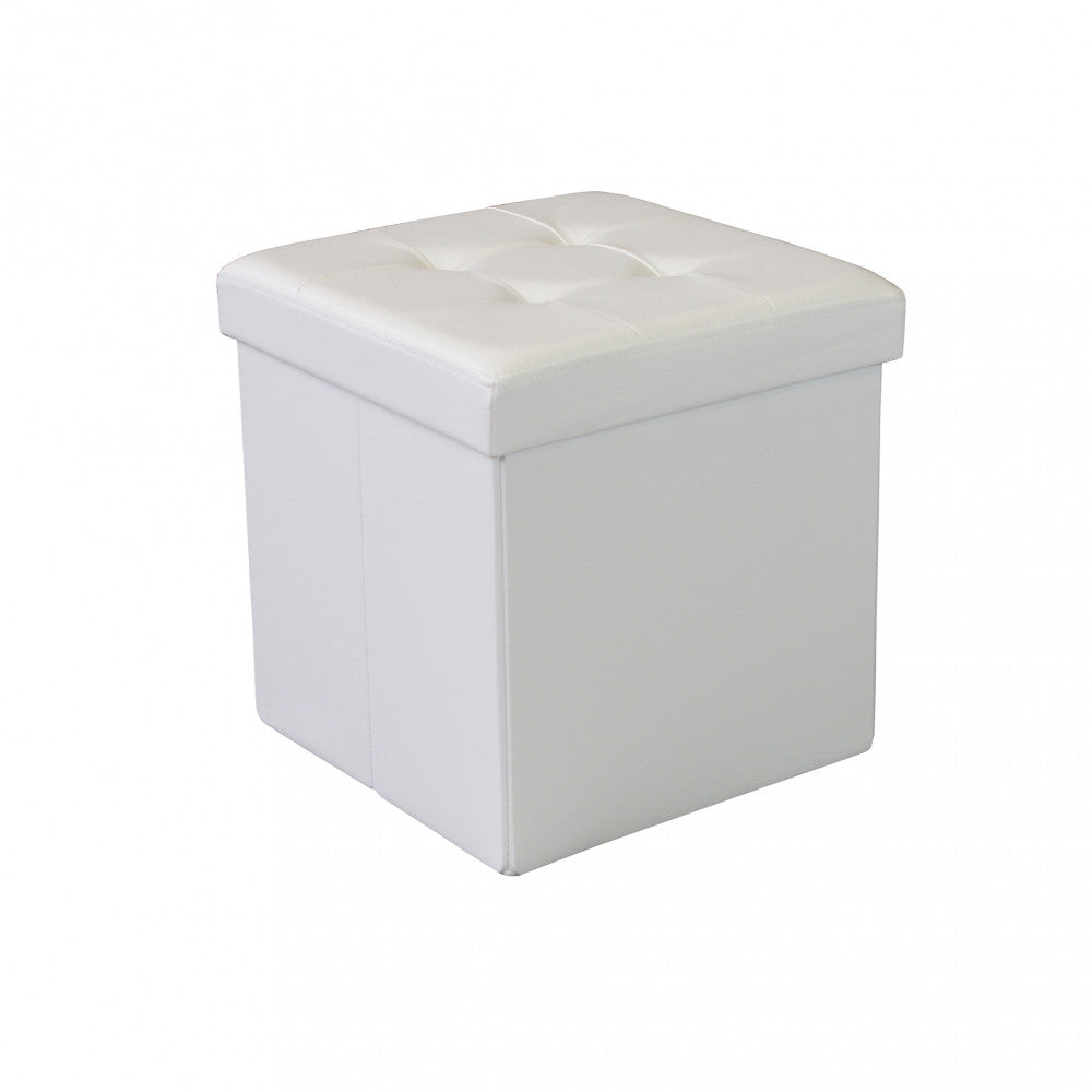 Pouf contenitore quadrato in ecopelle  bianco
