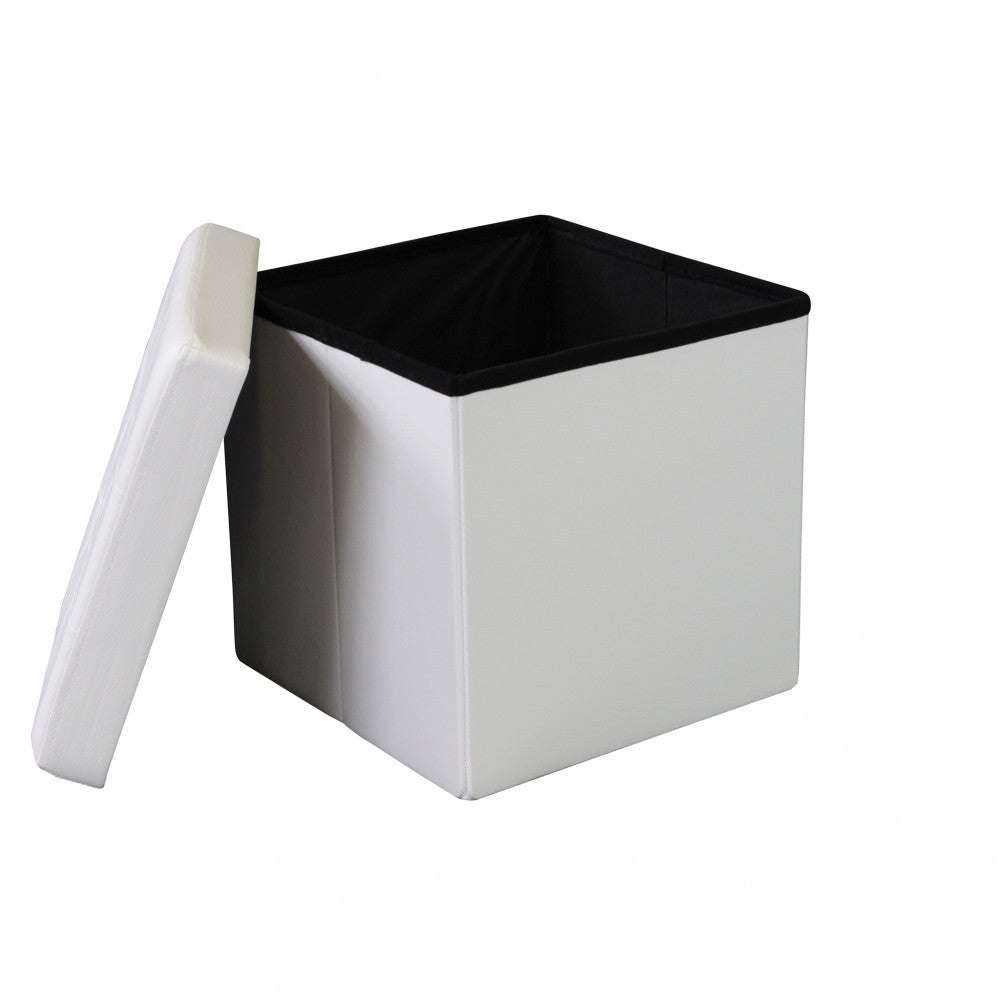 Pouf contenitore quadrato in ecopelle  bianco