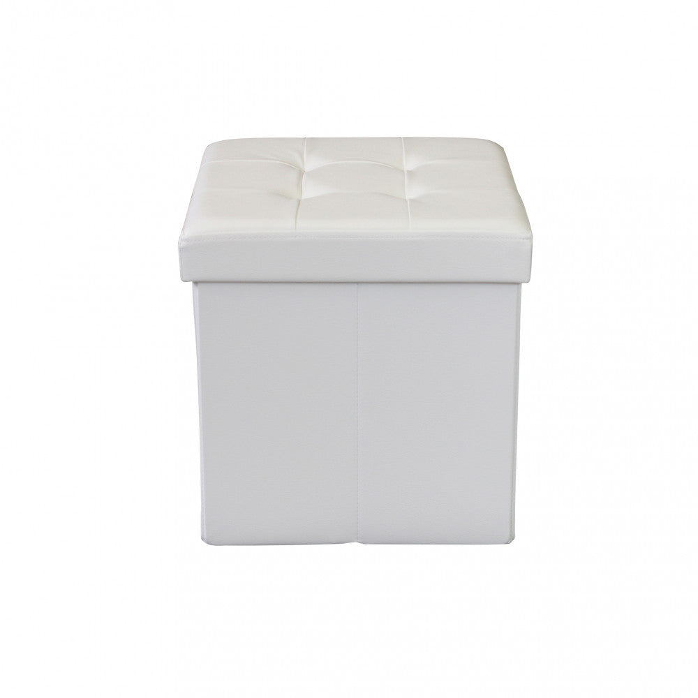 Pouf contenitore quadrato in ecopelle  bianco