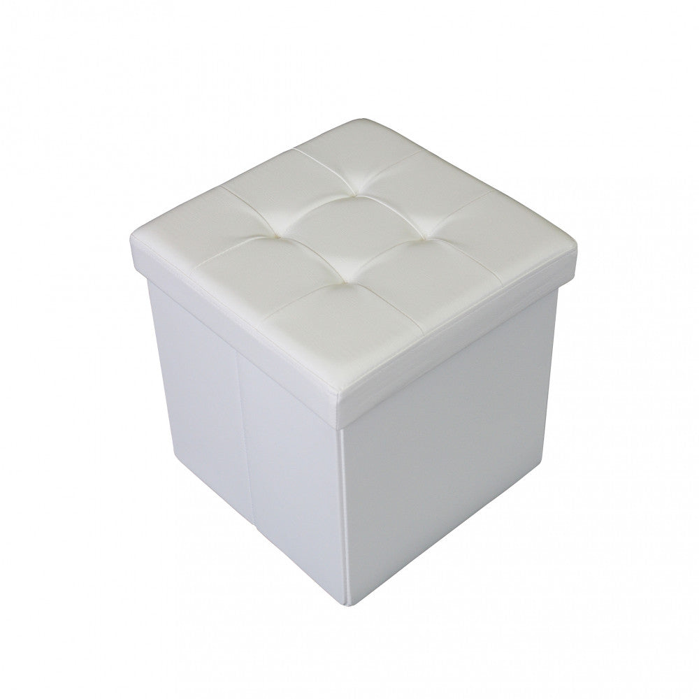 Pouf contenitore quadrato in ecopelle  bianco