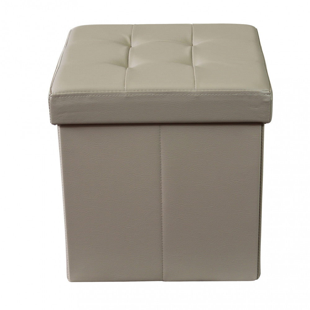 Pouf contenitore quadrato in ecopelle naturale