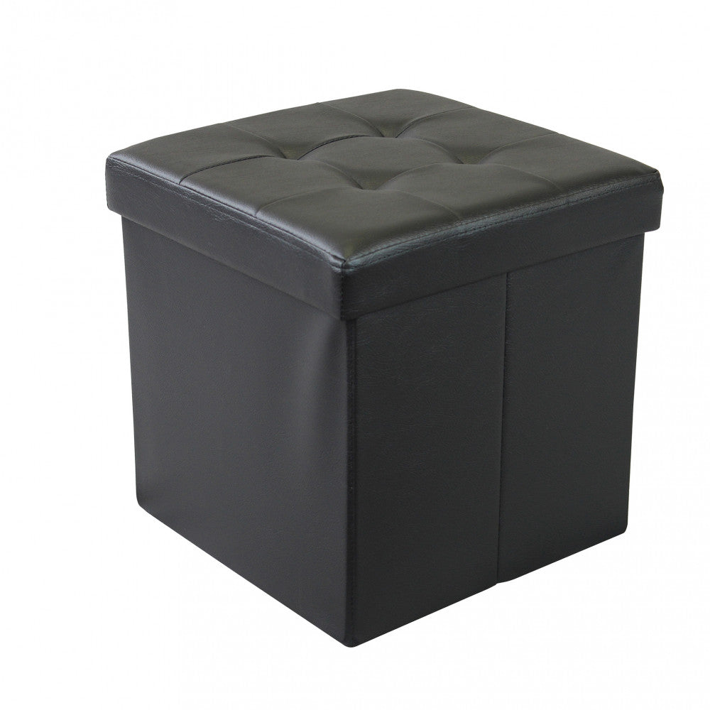 Pouf contenitore quadrato in ecopelle nero