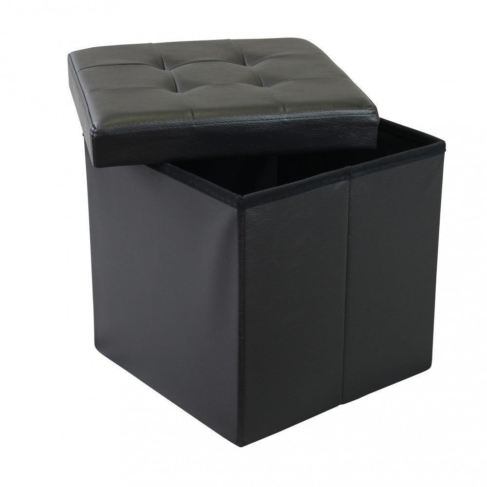 Pouf contenitore quadrato in ecopelle nero