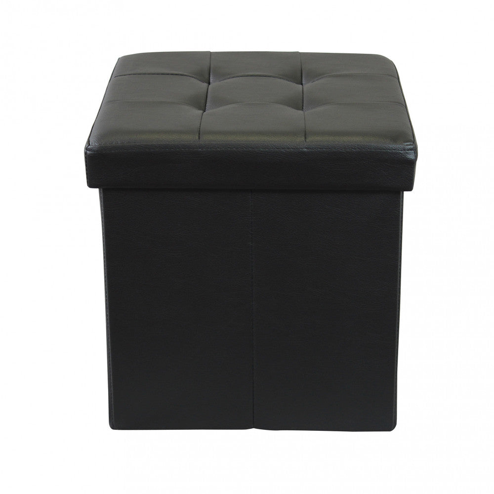 Pouf contenitore quadrato in ecopelle nero
