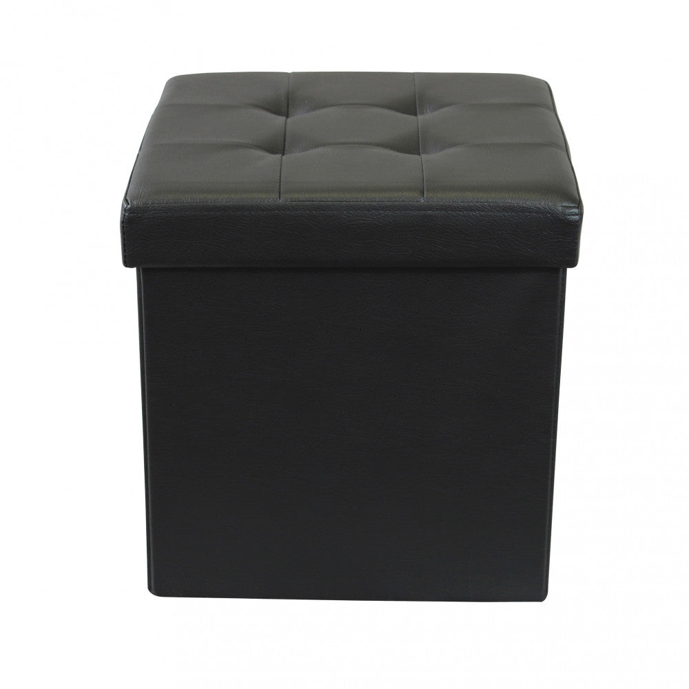 Pouf contenitore quadrato in ecopelle nero
