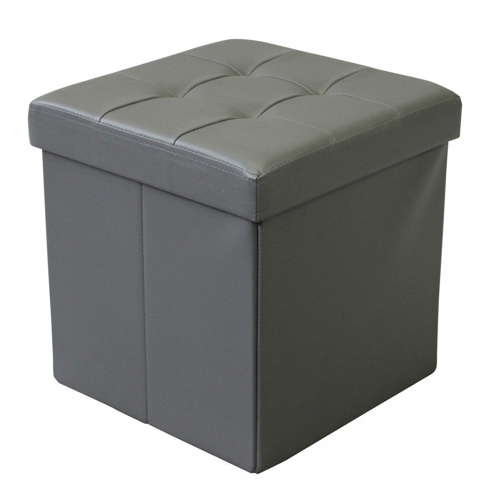 Pouf contenitore quadrato in ecopelle grigio