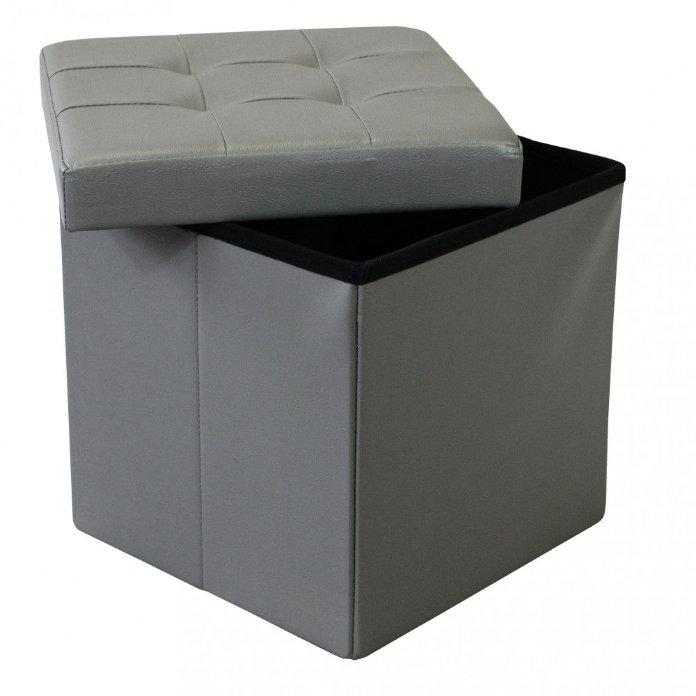 Pouf contenitore quadrato in ecopelle grigio