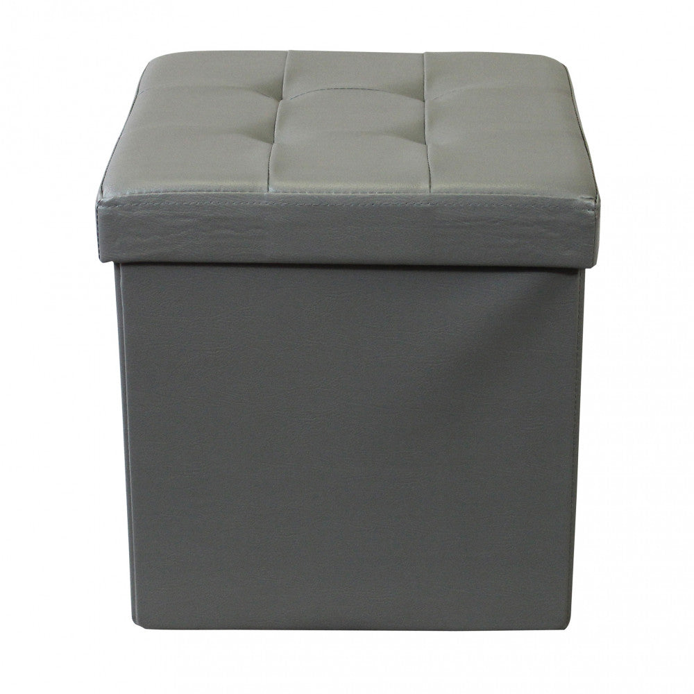Pouf contenitore quadrato in ecopelle grigio