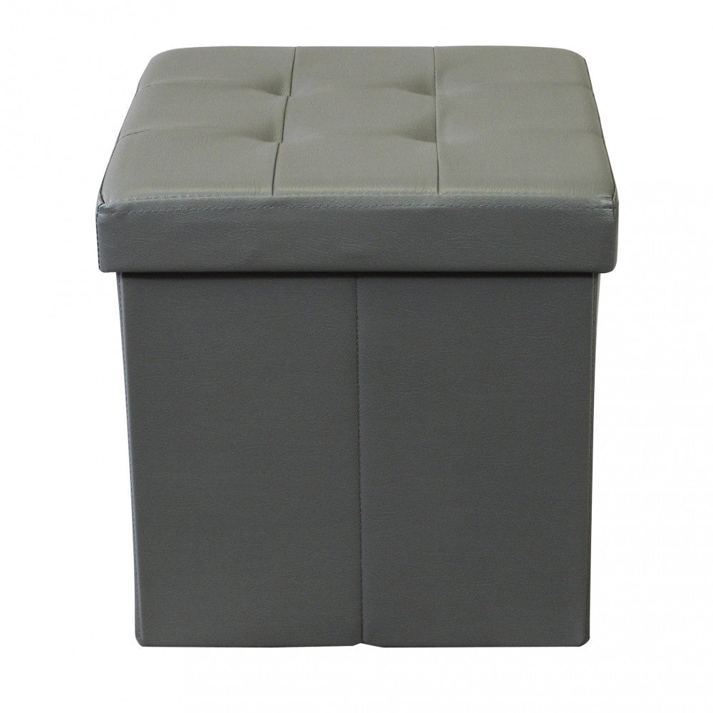 Pouf contenitore quadrato in ecopelle grigio