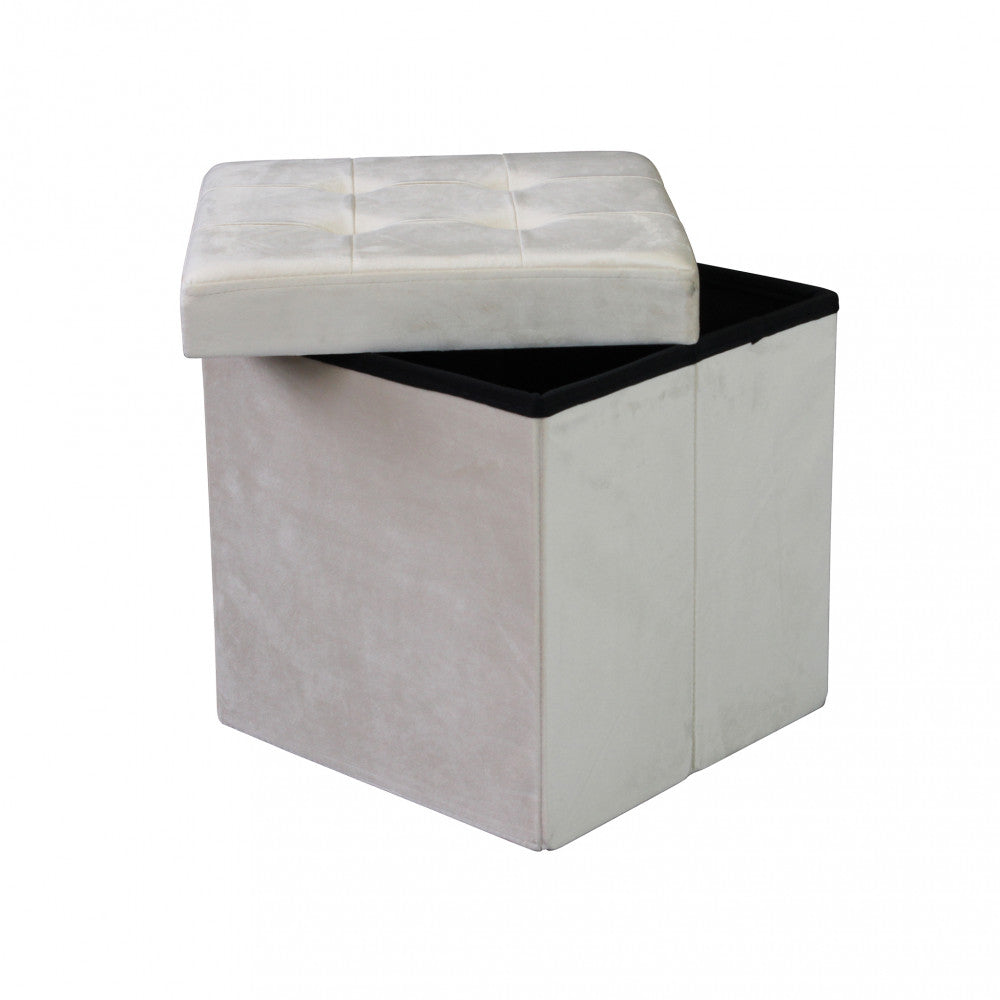 Pouf contenitore quadrato in velluto beige