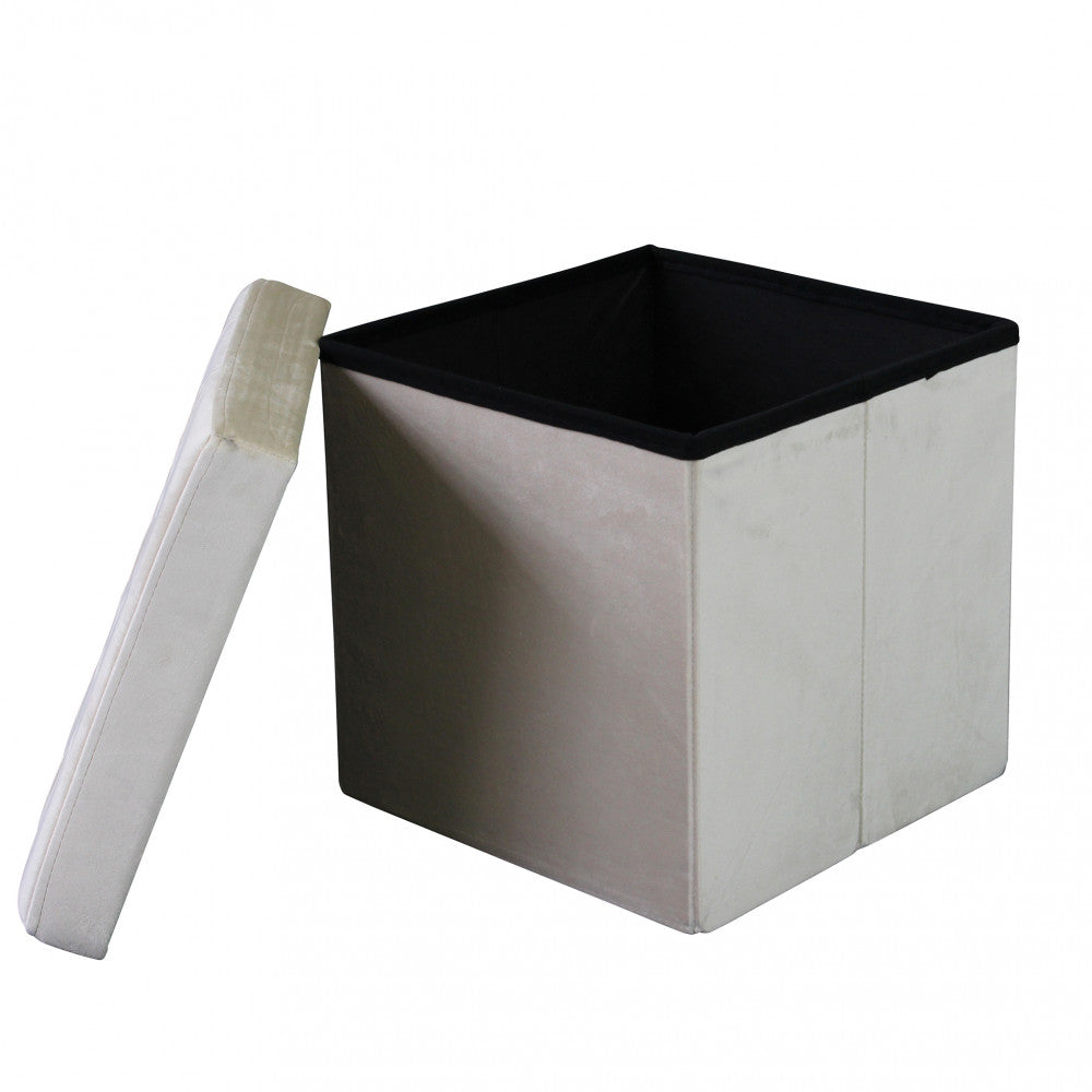 Pouf contenitore quadrato in velluto beige