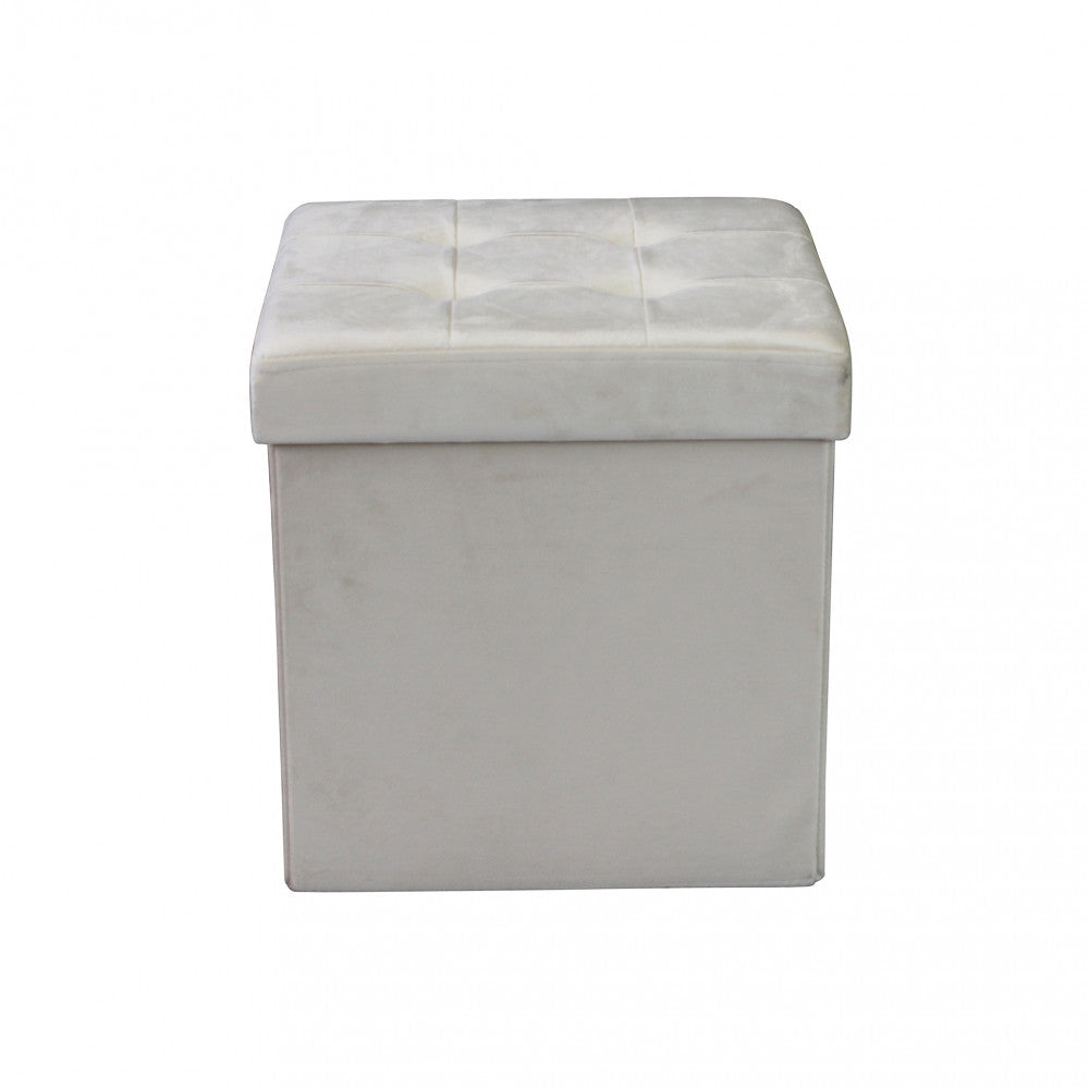 Pouf contenitore quadrato in velluto beige