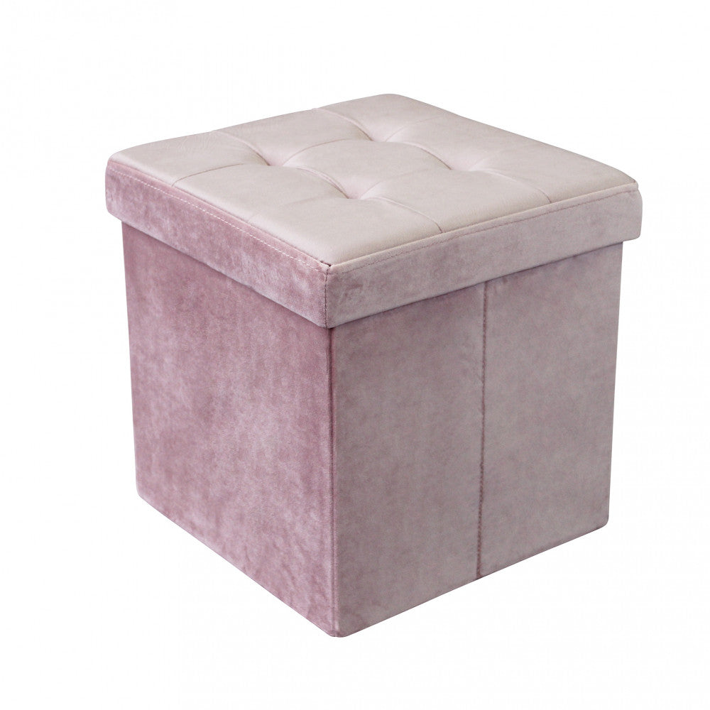 Pouf contenitore quadrato in velluto rosa
