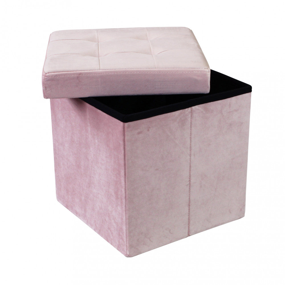 Pouf contenitore quadrato in velluto rosa