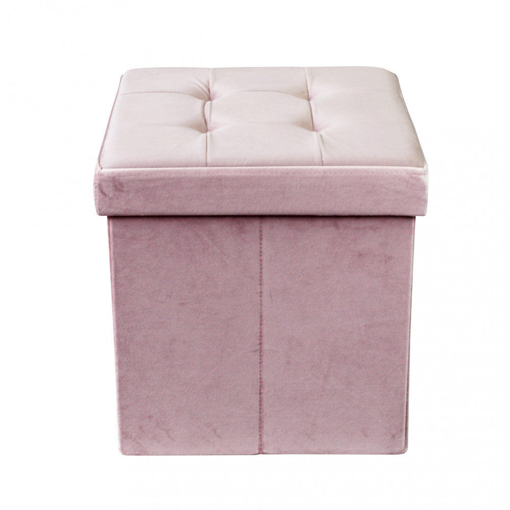 Pouf contenitore quadrato in velluto rosa