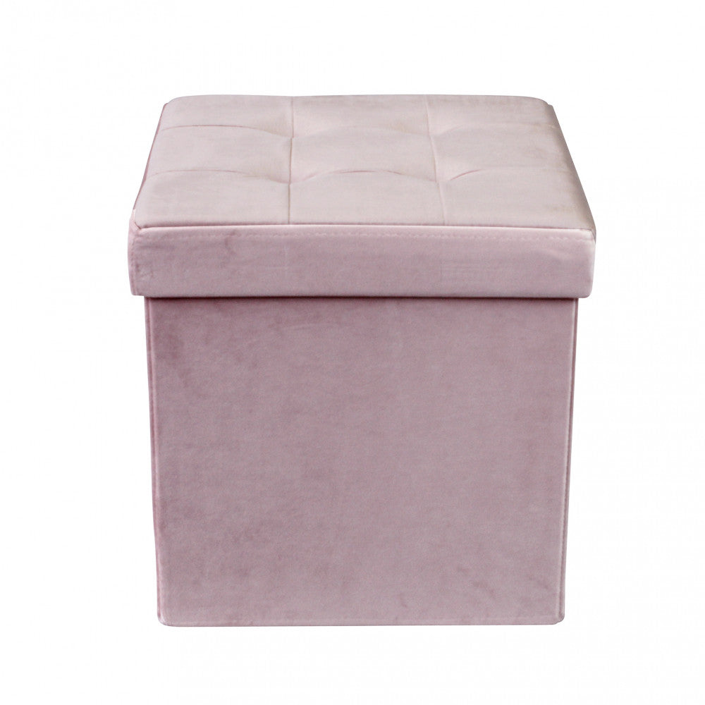 Pouf contenitore quadrato in velluto rosa