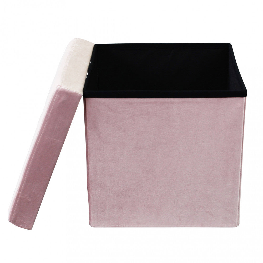 Pouf contenitore quadrato in velluto rosa