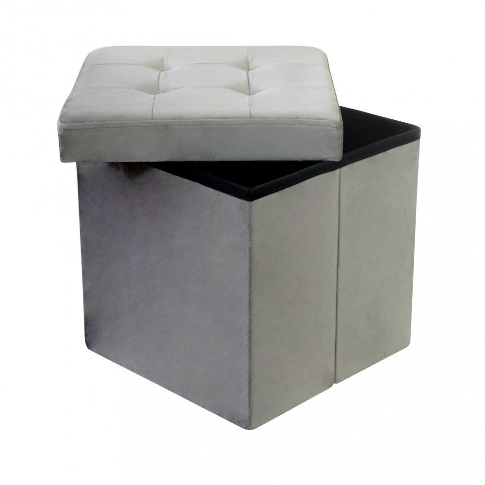 Pouf contenitore quadrato in velluto tortora