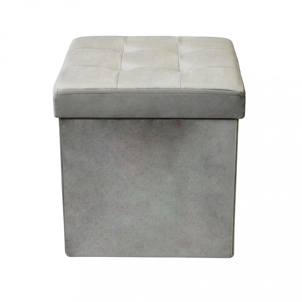 Pouf contenitore quadrato in velluto tortora