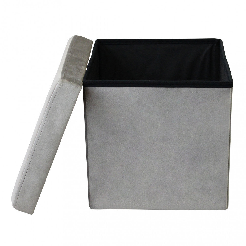 Pouf contenitore quadrato in velluto tortora