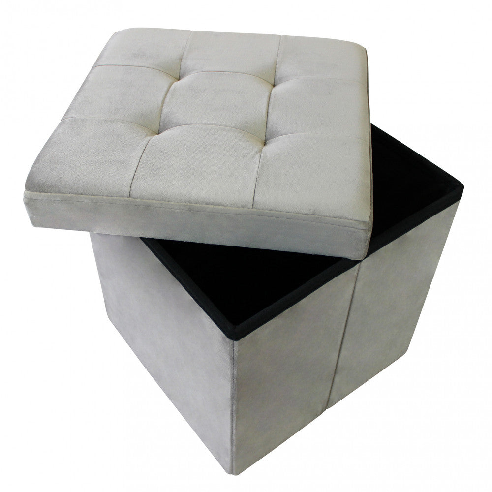 Pouf contenitore quadrato in velluto tortora